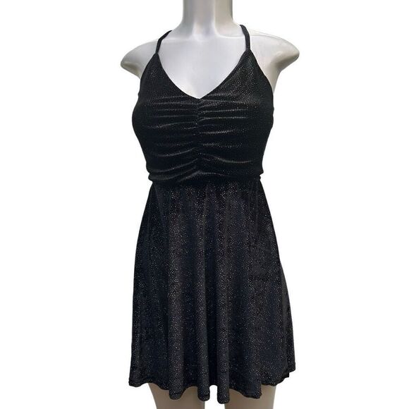 Love Squared Fit & Flare Cocktail Dress Womens Medium Black Strappy Back Sparkly - Picture 12 of 16